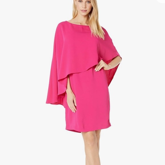 Trina Turk Adore Draped Cape Overlay Pink Popover Tunic Dress - S - Picture 16 of 16